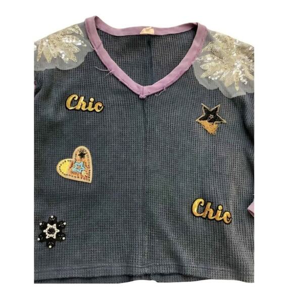 POL"Boho Chic Patchwork Balloon Sleeve Top" - Picture 1 of 5